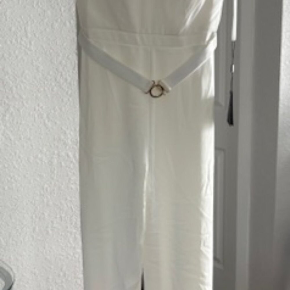 Ieena for Mac Duggal 26621 Ruffle Neck Buckle Belt Jumpsuit Size 6 MSRP $398.00 - Picture 6 of 12